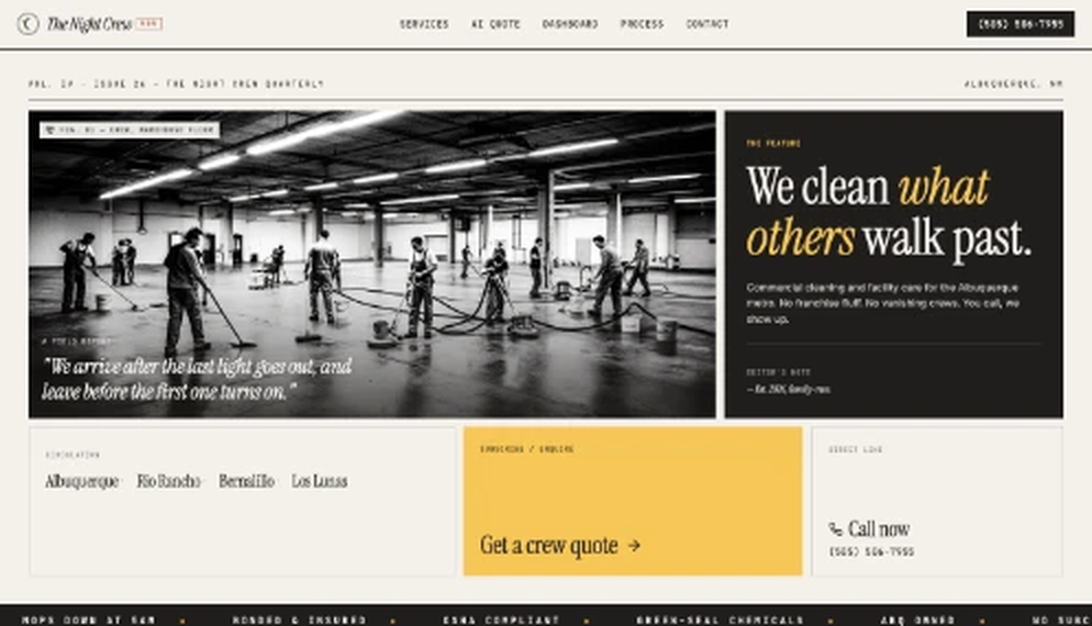 The Night Crew website — File 001 · The fold — headline, crew, quote in one screen